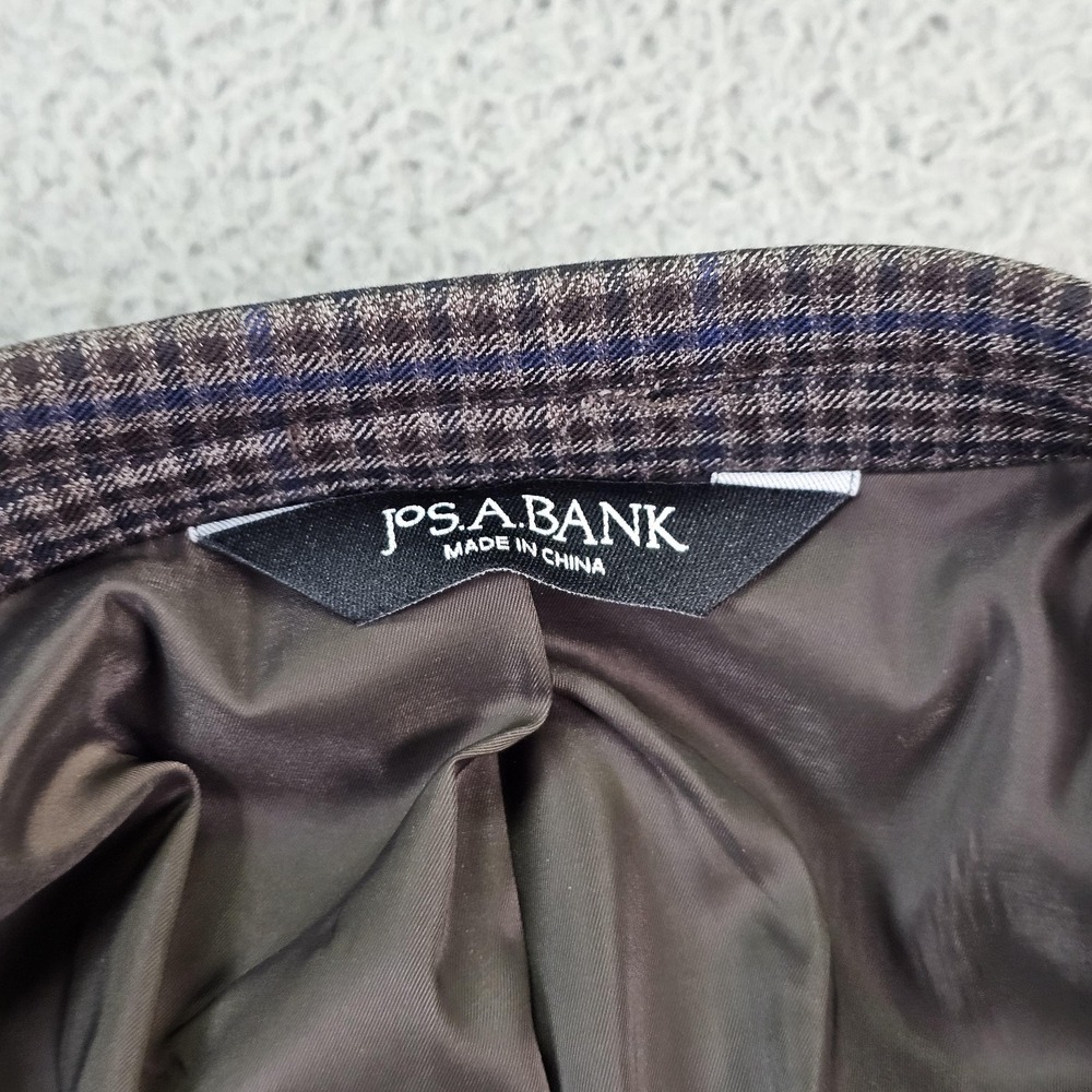 Jos. A. Bank Sport Coat Mens 46R Brown Plaid Wool Traveler Jacket Tailored Fit - Picture 6 of 15